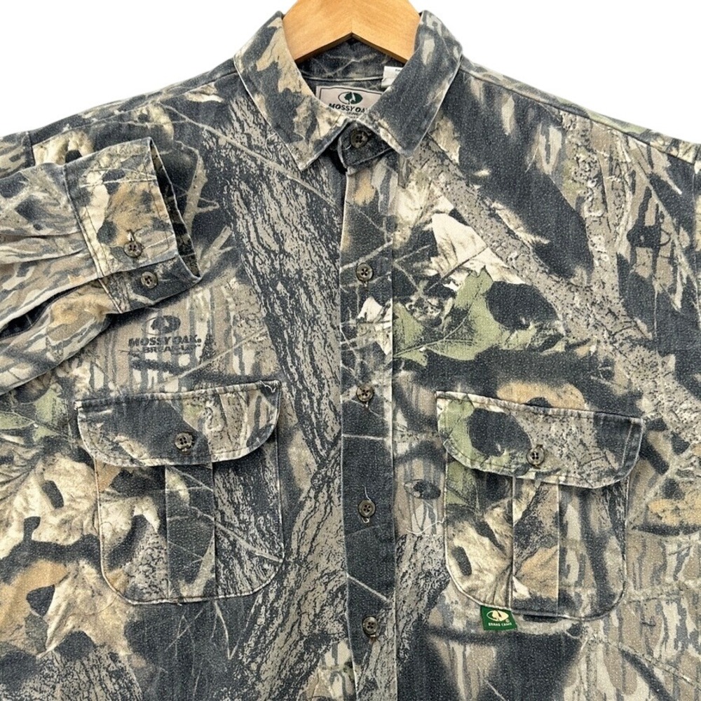 VTG 90s Mossy Oak Break-Up Camo Button Down Shirt SZ L Hunting Made in USA Gorp